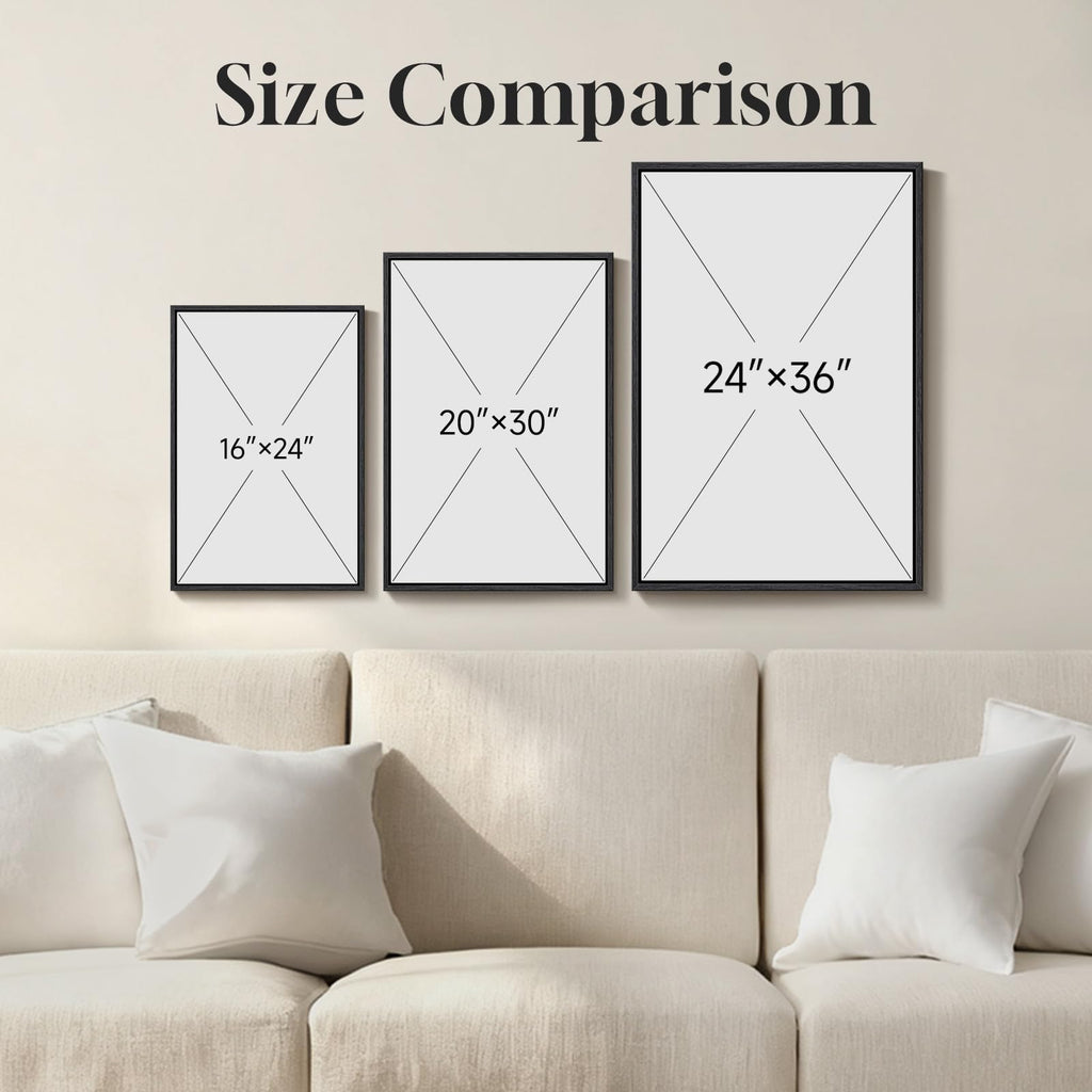 Framed Beige Black Mid century Abstract Wall Art, 24x36 In