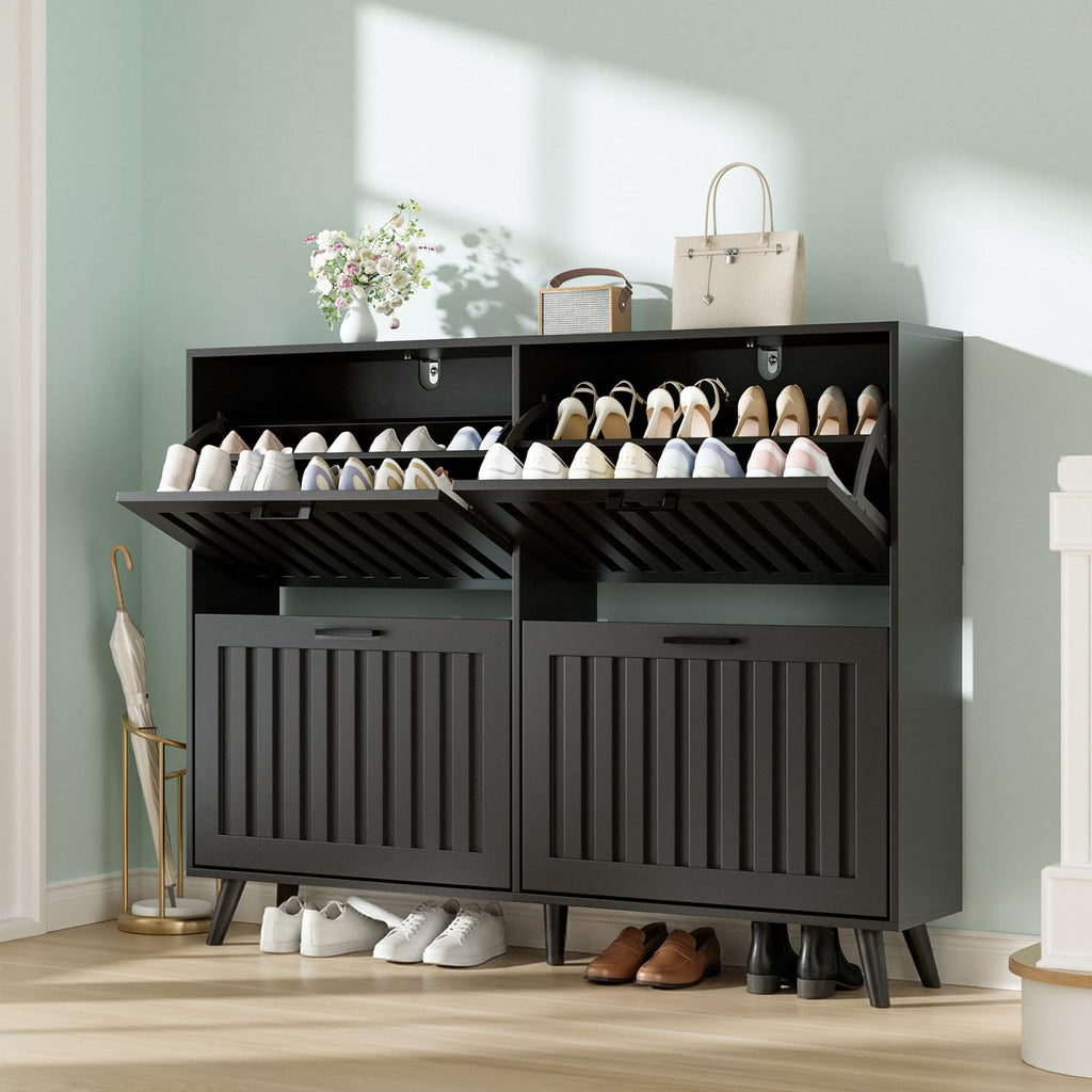 Shoe Storage Cabinet Narrow Shoe Rack Cabinet 4 Flip Drawers