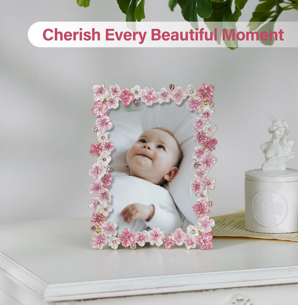 4x6 Pink Flower Picture Frame with Rhinestones