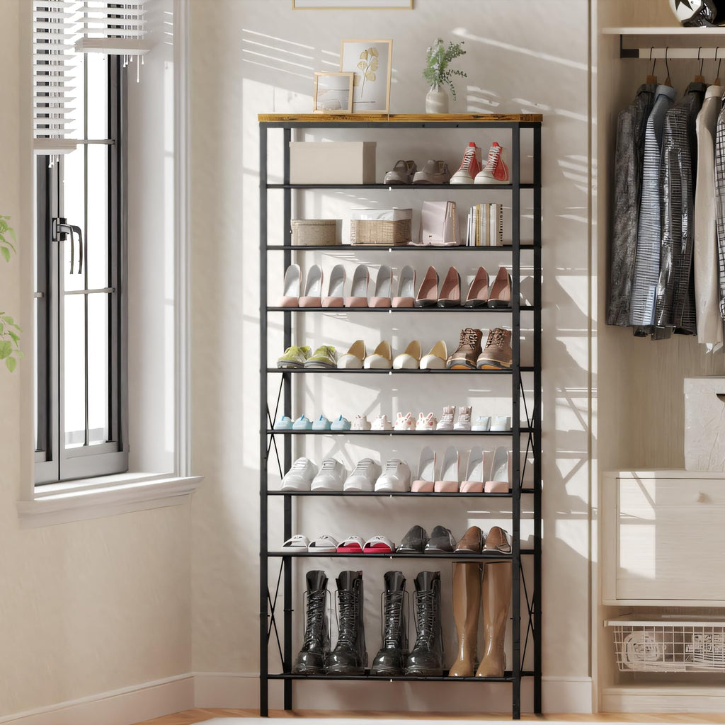 10-Tier Tall Shoe Rack, Large Capacity Shoe Shelf Holds40-45 Pairs, Shoe Shelf, Rustic Brown