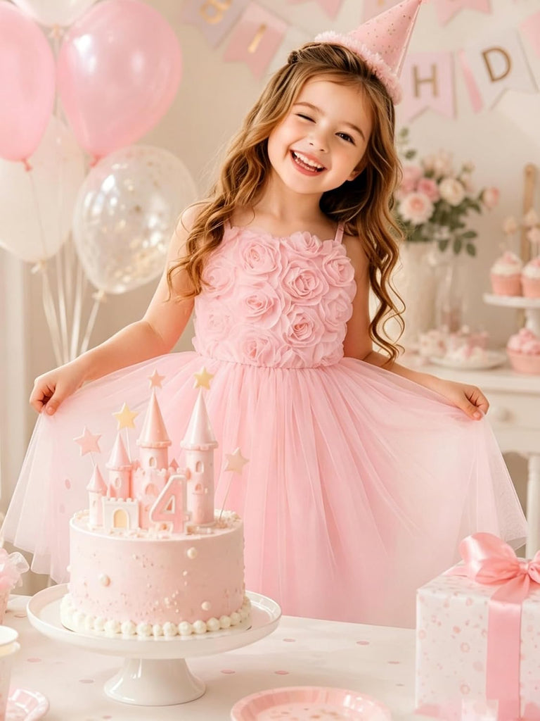 Toddler Girls Tutu Dress Sleeveless Rose Flower Girl Dresses