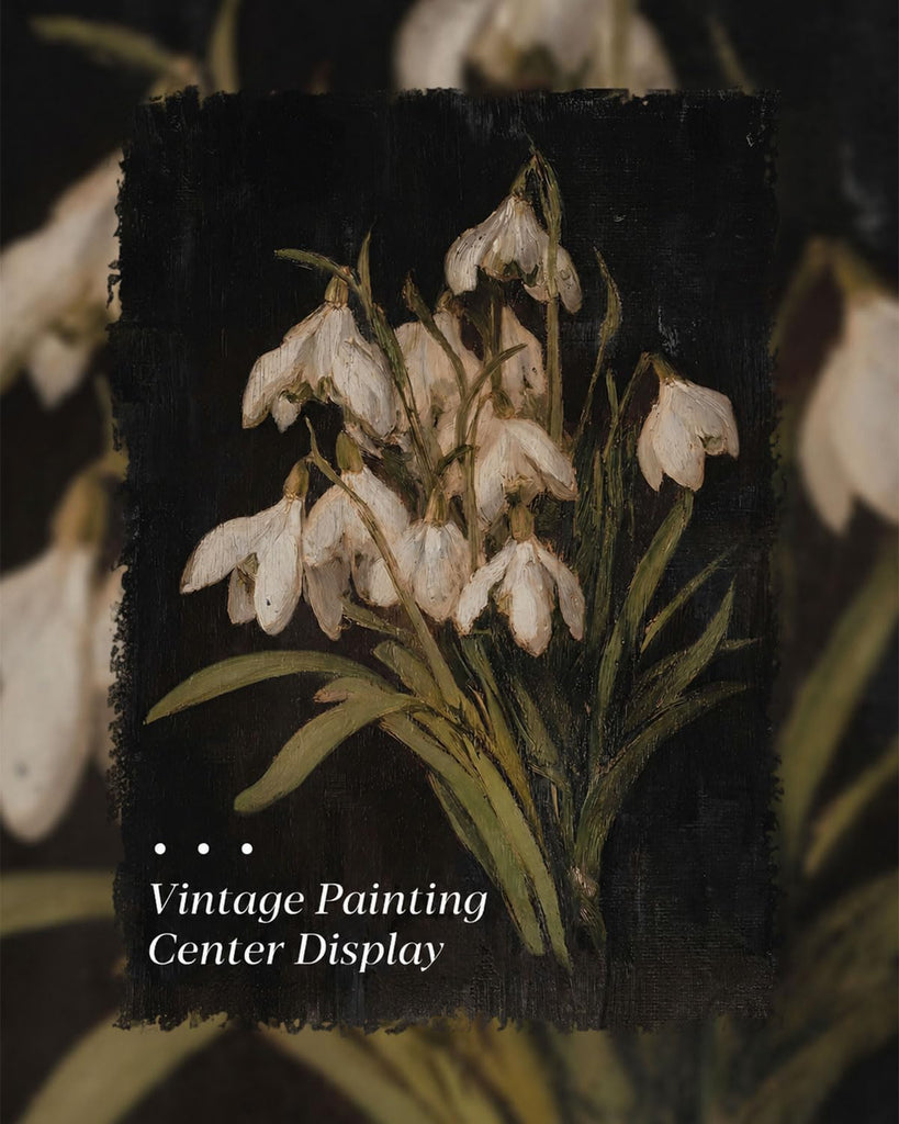 Gold Framed Wall Art, Vintage Snowdrop Flower Canvas Prints, Old World Botanical Still Life Picture Wall Decor, Moody