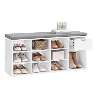 Shoe Bench with Cushion, Storage Bench, 10 Compartments