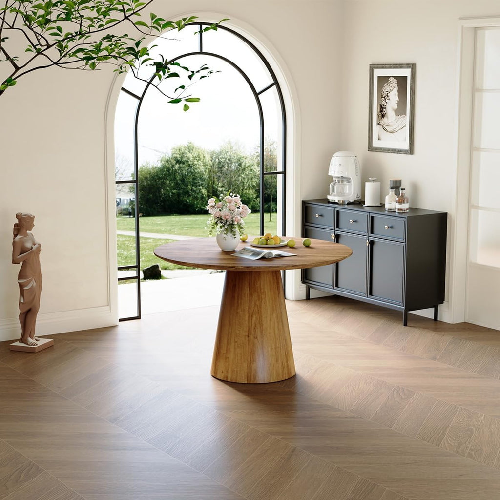 45'' Round Dining Table, Small Round Dining Table, Wood Dinner Table Use for Kitchen, Easy Assemble, Saving Space