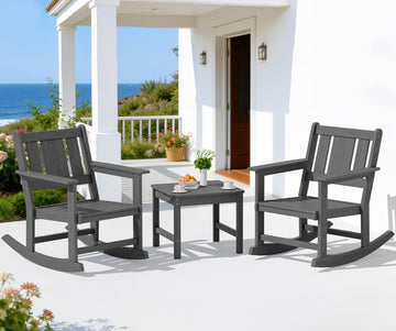 3-Piece Patio Furniture Set with 2 Rocking Chairs & Table, Grey