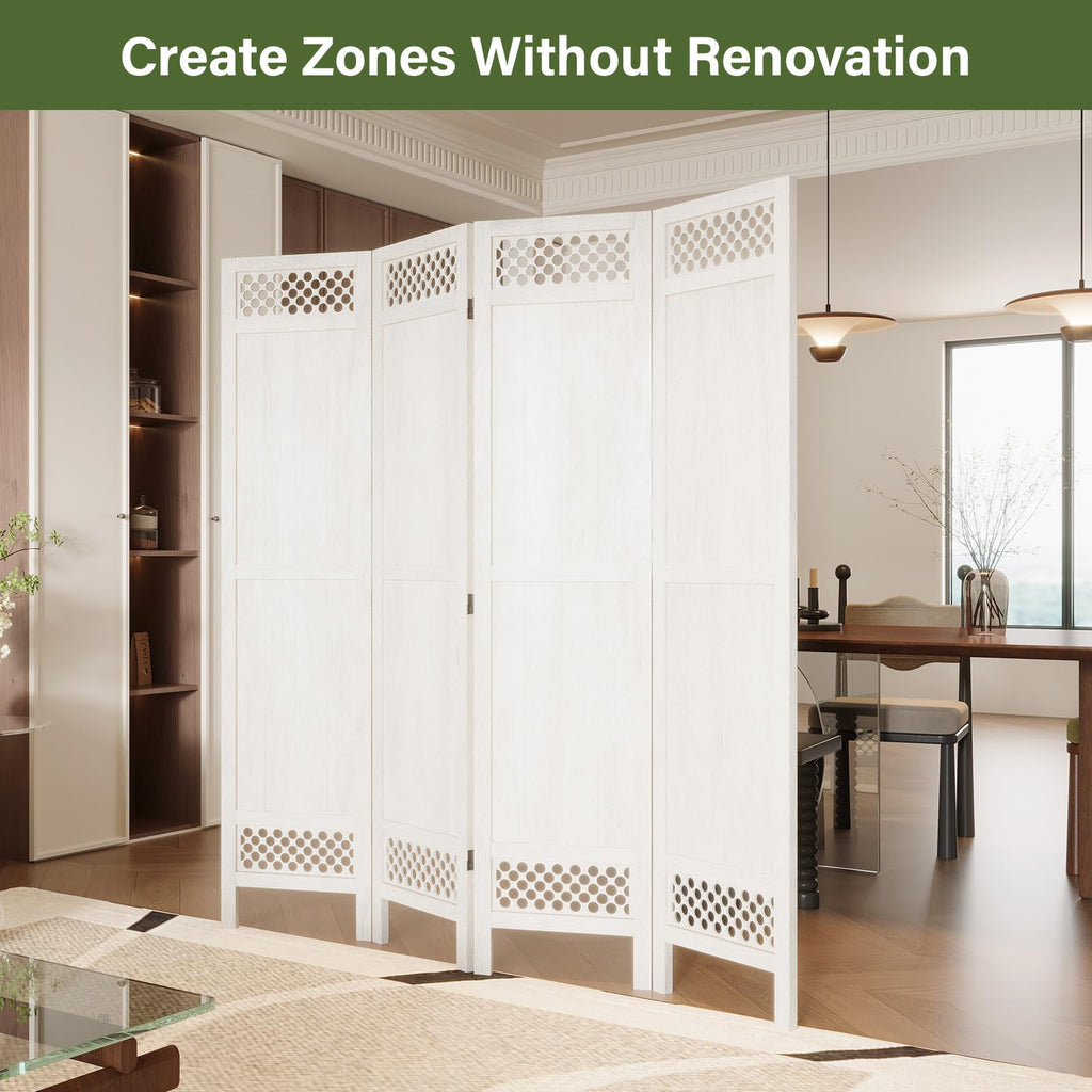 Privacy Screen Room Divider Panel - 67 Inch Tall Natural Wood Folding Partition Room Dividers, No-Assembly Required