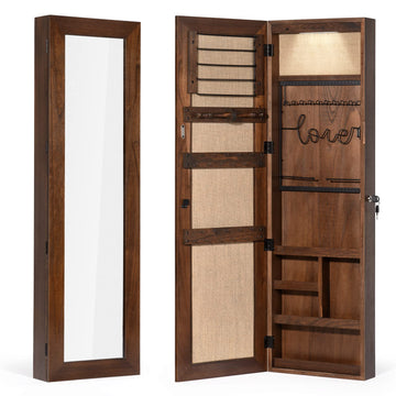 Dark Brown Jewelry Cabinet with Full Length Mirror, Solid Wood
