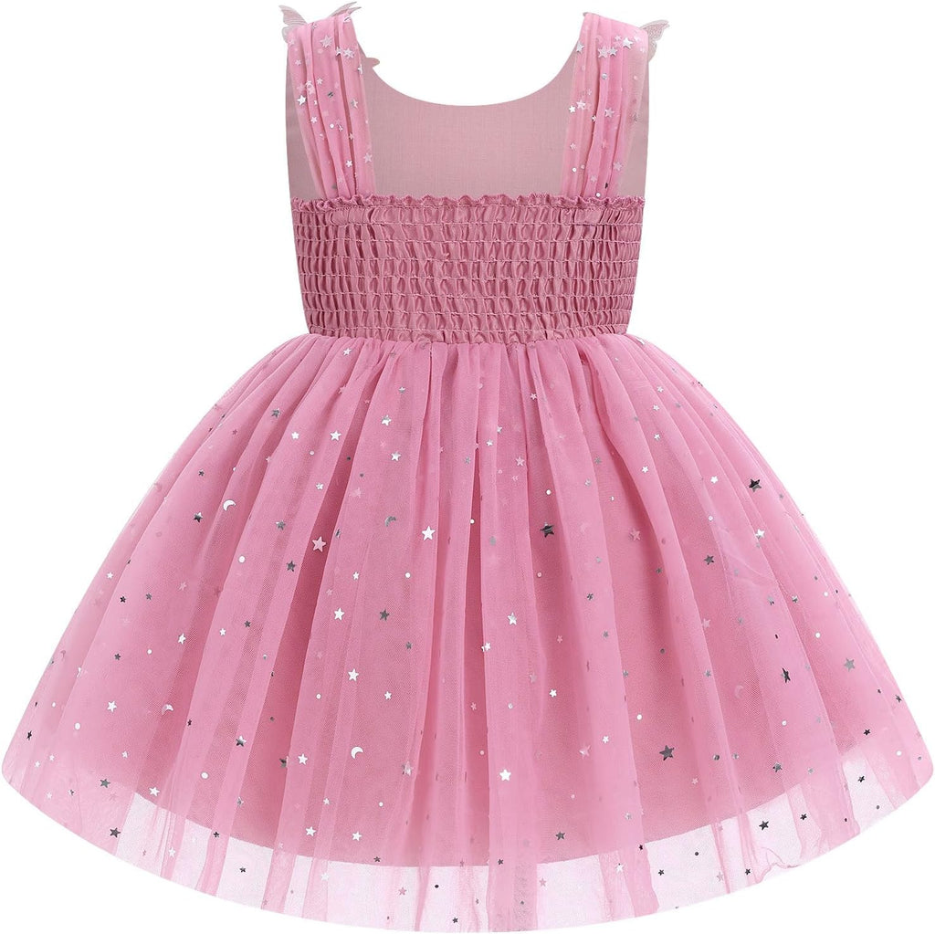 Toddler Baby Girls Sequin Butterfly Birthday Dress Smocked Backless Tulle Party Pageant Flower Girl Wedding Dresses