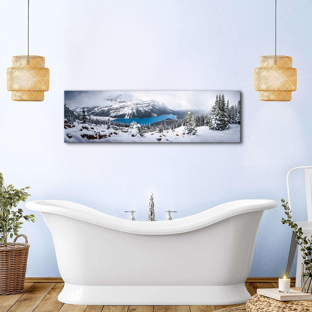 Snow Mountain Canvas Wall Art White Clouds Misty Forest Landscape Prints Picture Wall Decor Winter Tree Blue Lake
