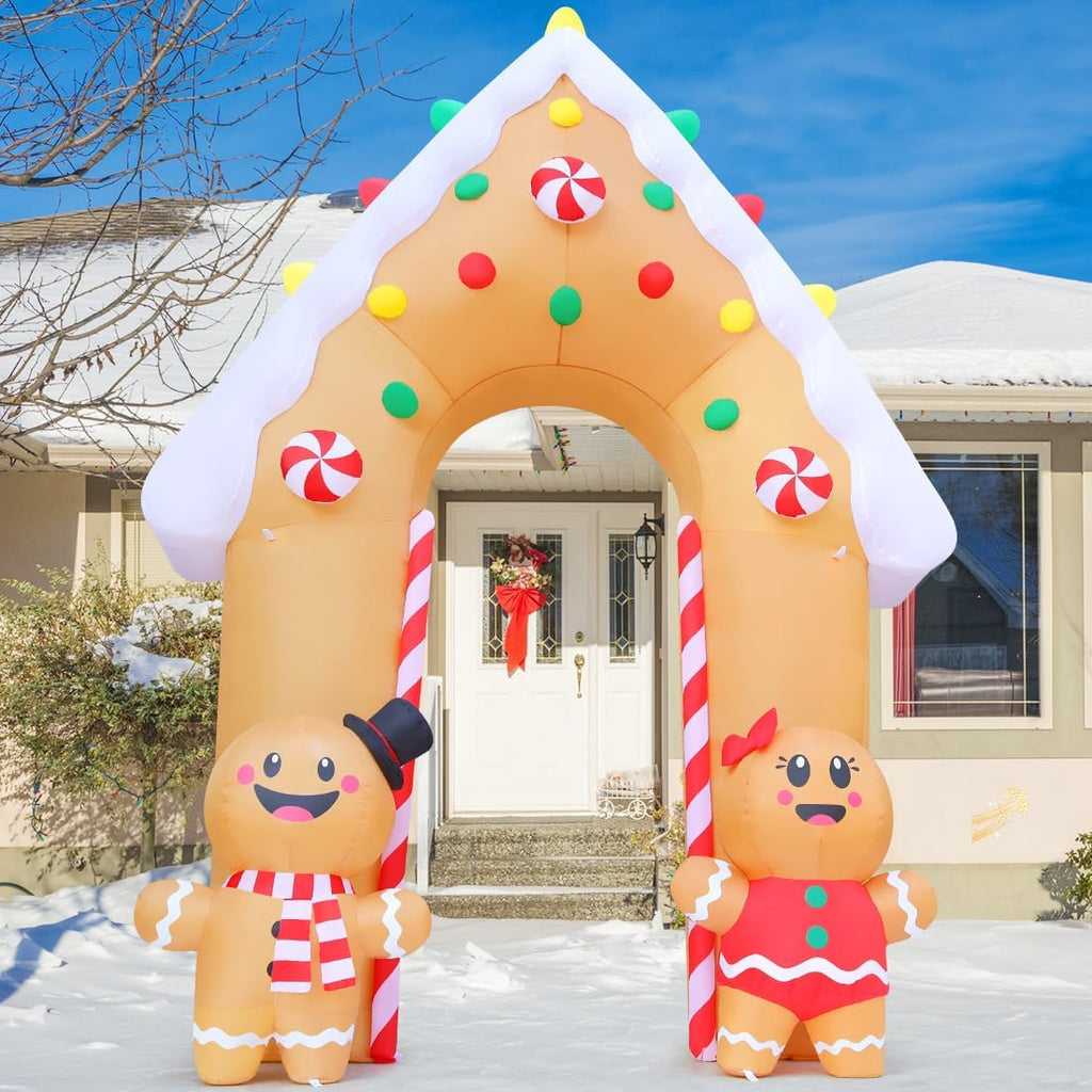 11.8 FT Christmas Inflatables Decorations Archway, Gingerbread Inflatable Yard Decorations with LED Lights