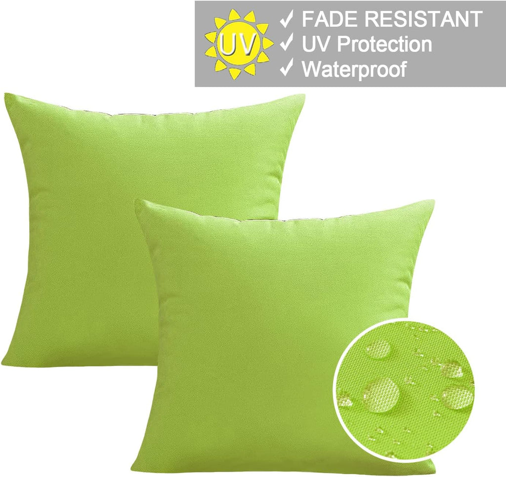 Outdoor Waterproof Throw Pillow Covers 18x18 Set of 2, Green Patio Cushion Covers UV Fade Resistant Machine Washable