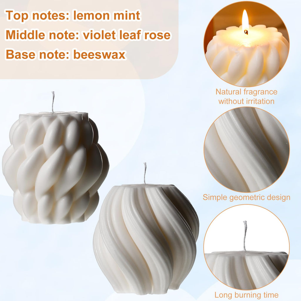2 Pcs Pillar Bubble Candle Decorative, Knot Ball Swirl Ribbed