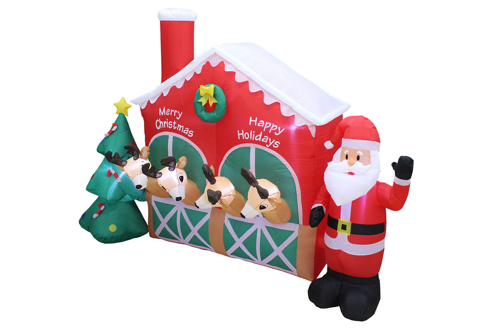 9 Foot Long Christmas Inflatable Santa Claus Reindeer in Stable
