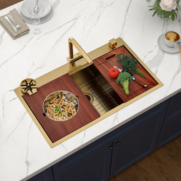 36 Inch Gold Drop In Workstation Kitchen SInk with Mixing Bowl