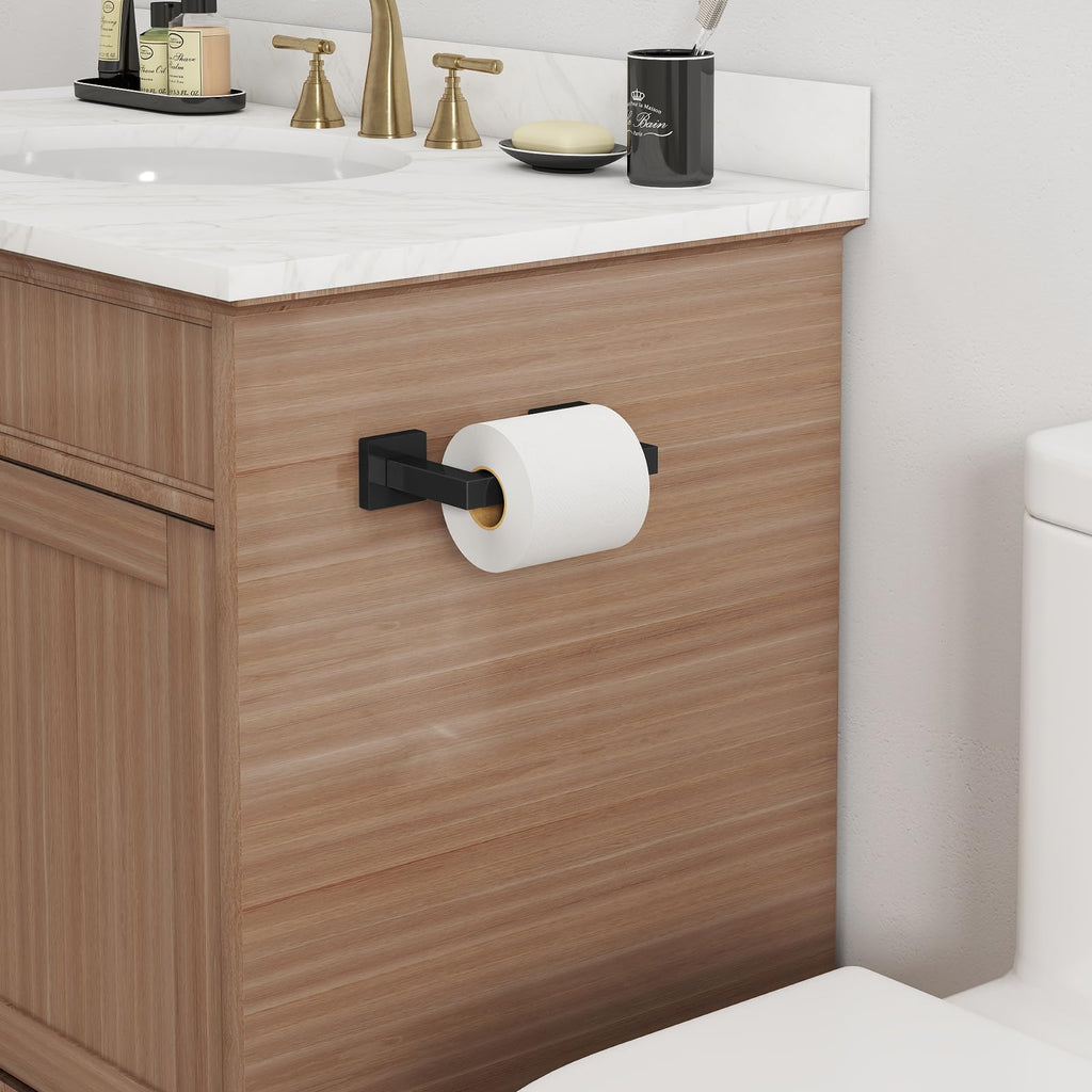 Toilet Paper Holder Matte Black, Wall Mounted Pivoting