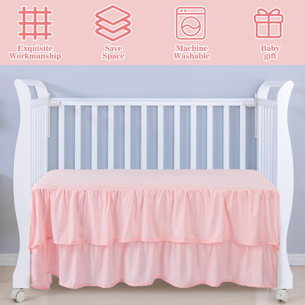 Pink Crib Bed Skirts with 4 Large Cot Bow 28" x 52", 14" Drop