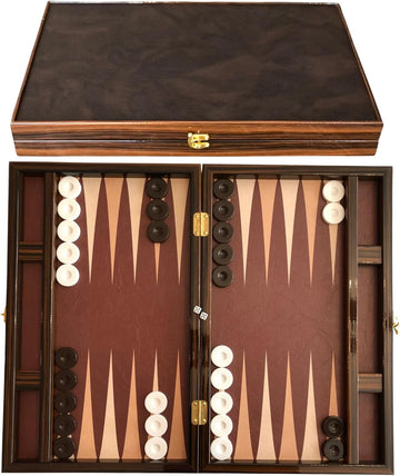 Luxury Turkish Backgammon Set for Adults, XXL 19 Inch Handcrafted Ebony Wood & Vintage PU Leather Backgammon Board