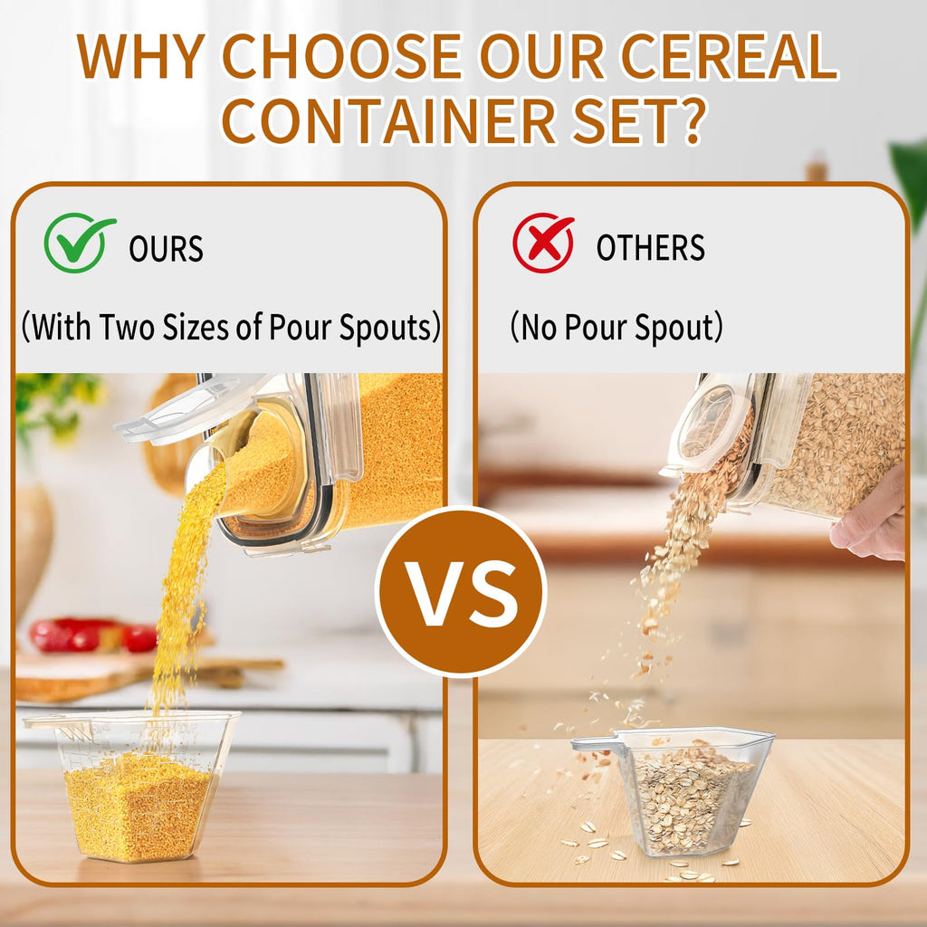 Cereal Containers Storage Set (4L / 135.2oz), 4PCS Airtight Food Storage Containers with Lids, Cereal Dispensers