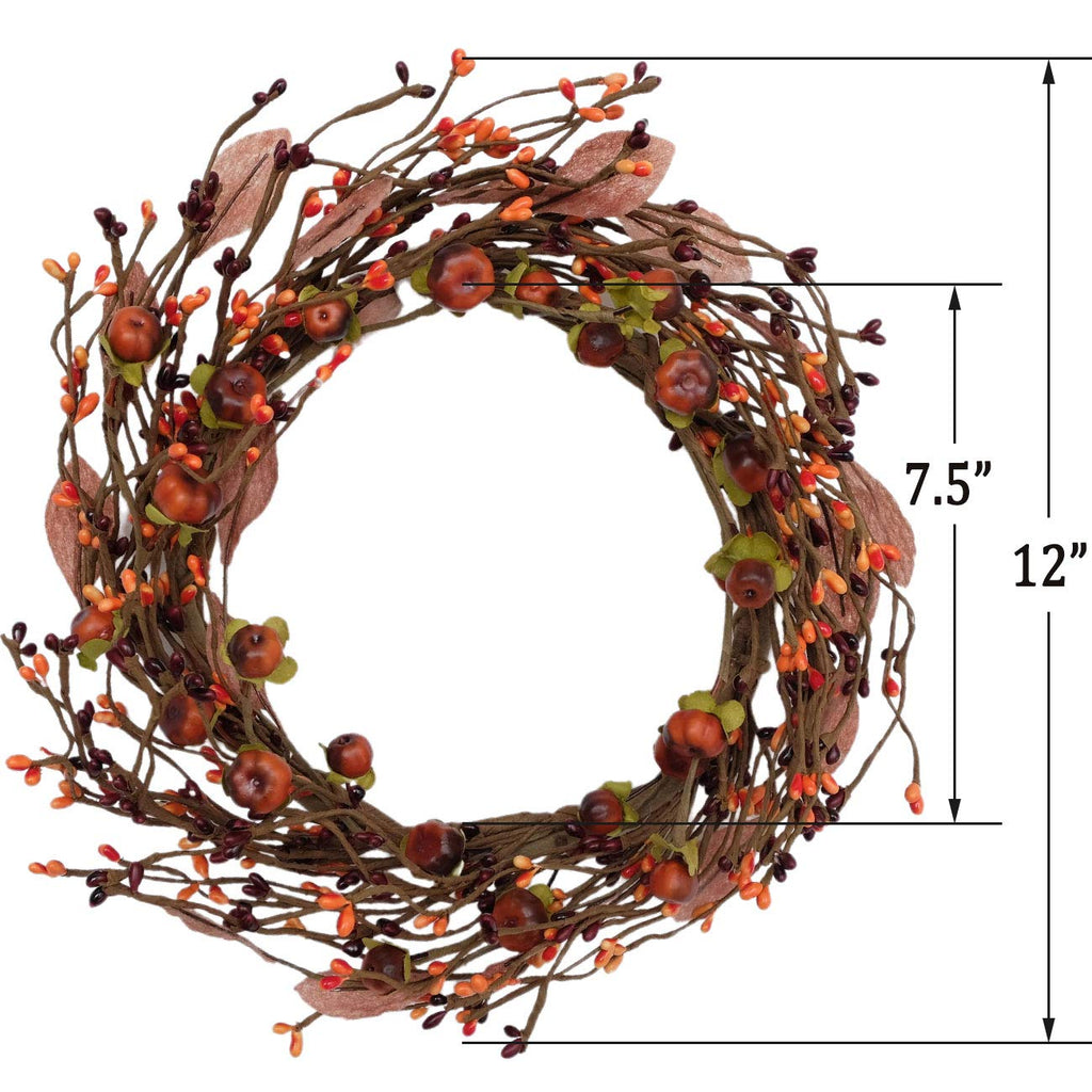 Mini Pumpkin Pip Berry Wreath for Front Door 12 Inches Fall Wreath Indoor Festival Celebration Party Decoration (1