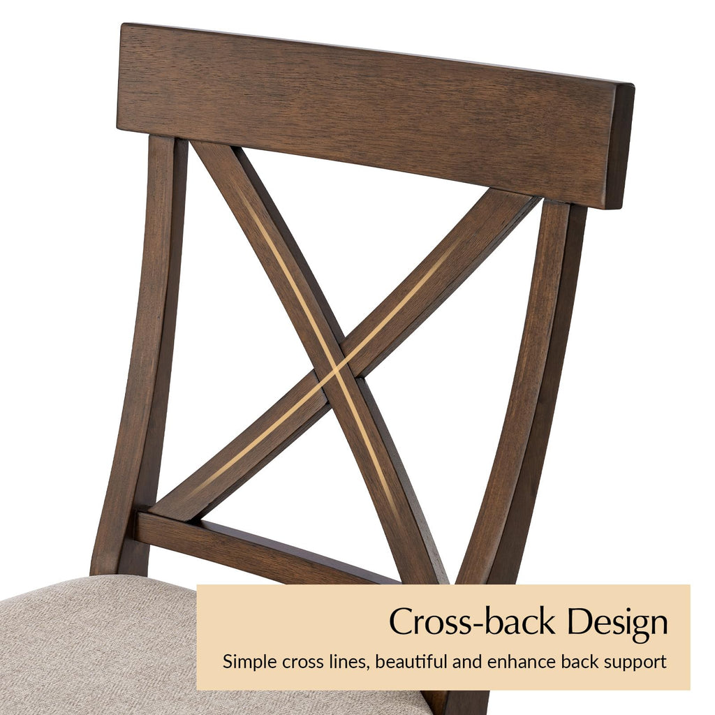Solid Wood Dining Chairs Set of 2 with Cross Back, Walnut