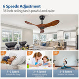 Inspired Maverick Style 36 Inch Solid Wood Ceiling Fan with Remote,Ceiling Fan no Light,6 Speeds,Noiseless,Reversible DC Motor,Modern Ceiling Fans without Lights for Living Room Bedroom Farmhouse,Patios A101-B0DFTPFKSH