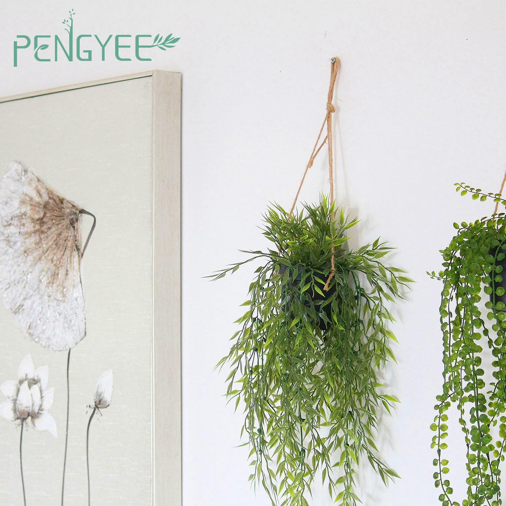 3 Packs 28" Fake Hanging Plants with Black Pots for Wall Decor