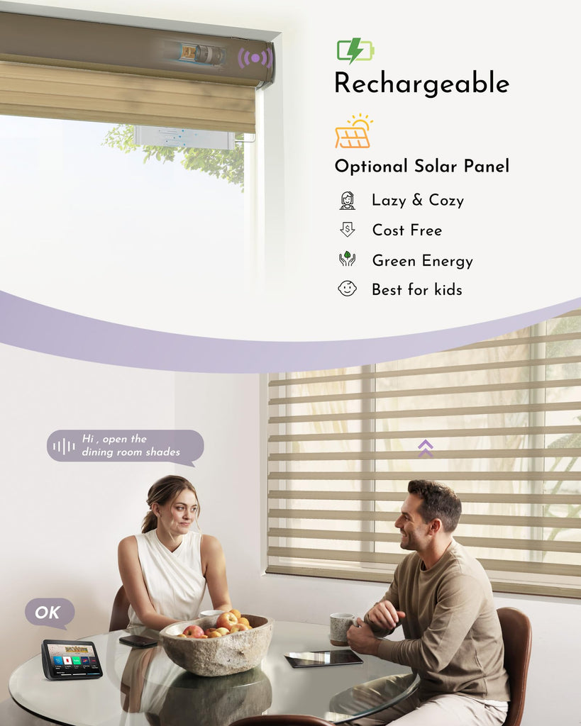 Motorized Shangrila Shades Compatible with Alexa Google Remote Control Rechargeable Cordless Privacy Blinds with