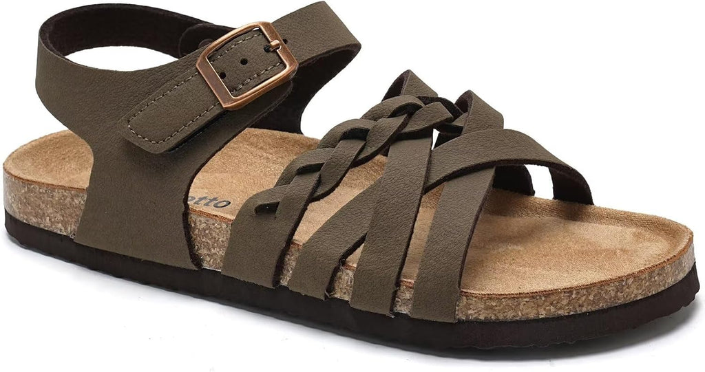 Girls Sandals with Cork Footbed Adjustable Buckle Casual Slides Sandals Open Toes Flat for Kids Toddler