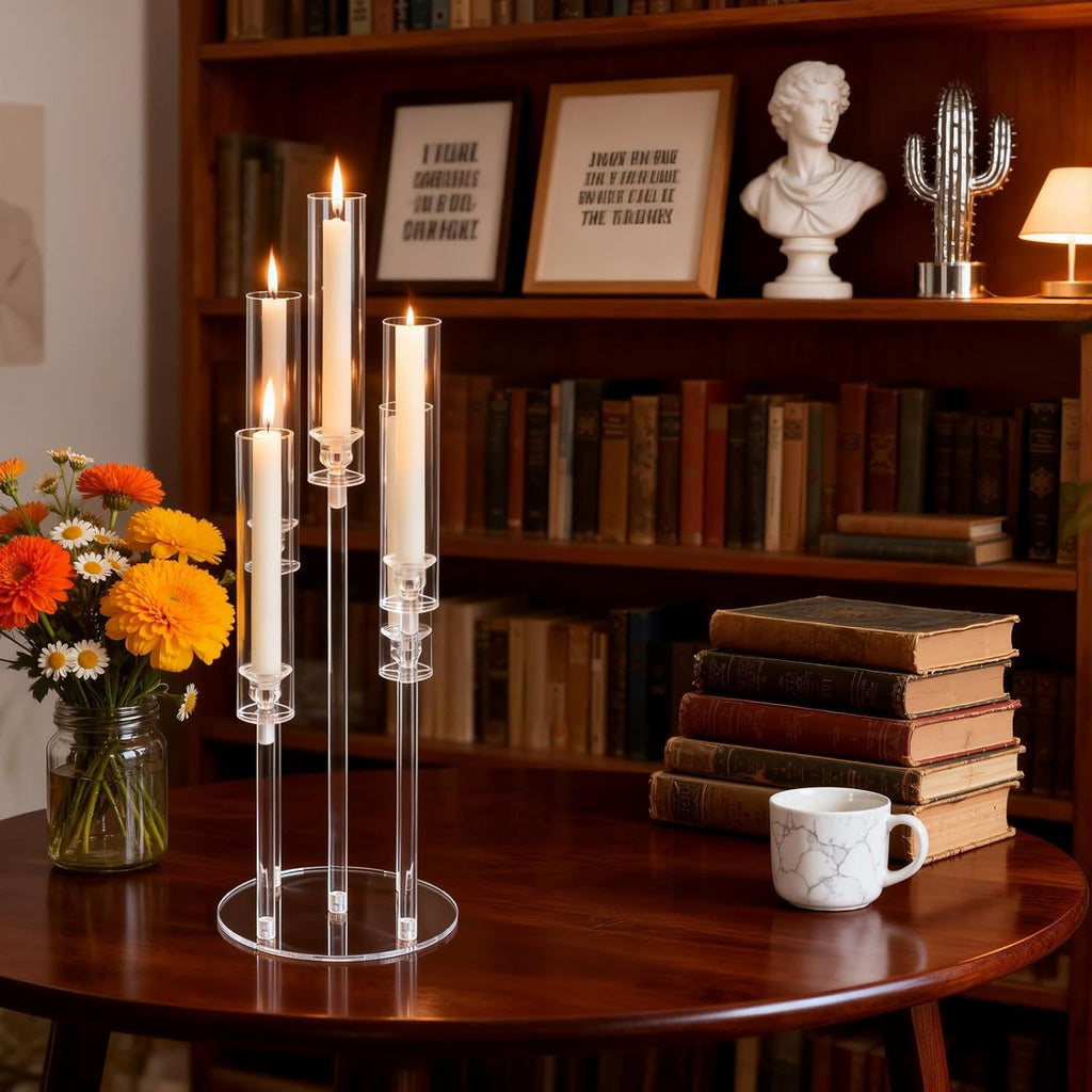 5Pcs Acrylic Candelabra 5 Arms Clear Candle Holder, Elegant Candlestick Holders for Table Centerpieces, Dining Room