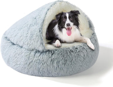 2-in-1 Dog Bed: Upgraded Aluminum Rim Support & Non Slip Bottom - Cozy Cave + Blanket for Large Medium Dogs Under 20