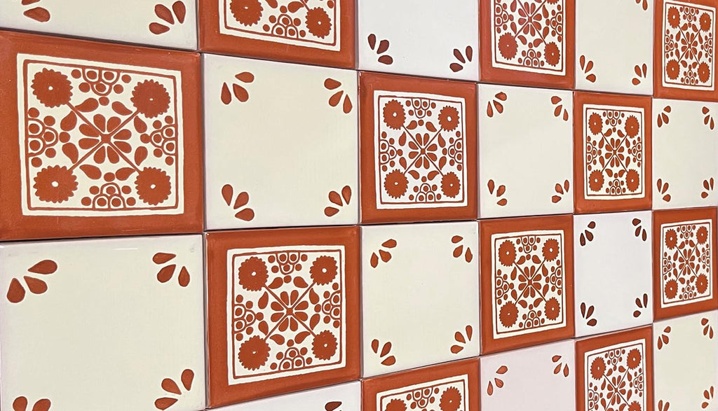 Box of 9-41⁄4 x 41⁄4 Terra Cotta Damasco - Talavera Mexican Ceramic Tiles