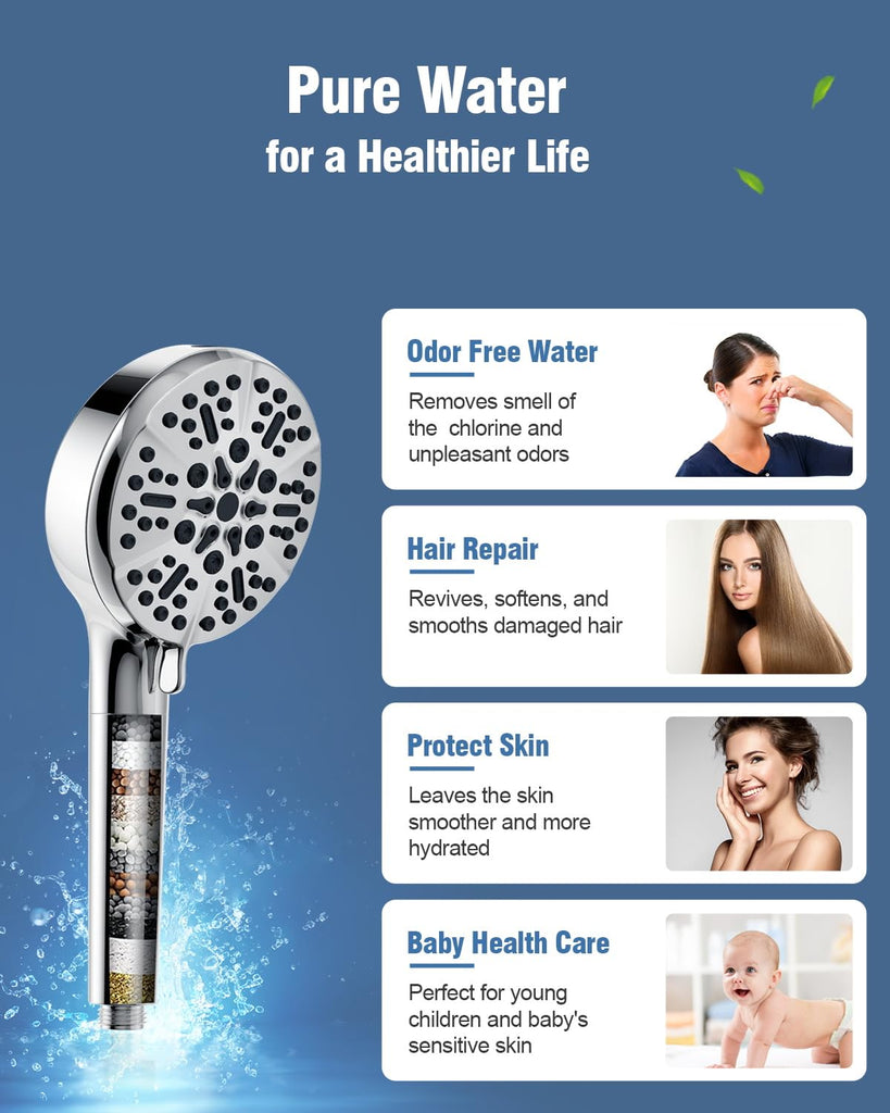 Filtered Shower Head with Handheld, 6 Modes High Pressure Shower Heads with Power Wash Mode and Hard Water Filter