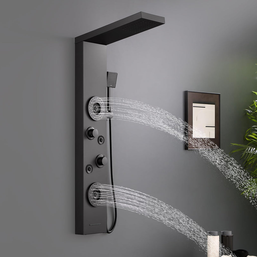 5 in 1 Rainfall Shower Panel Tower with Tub Spout, Matte Black