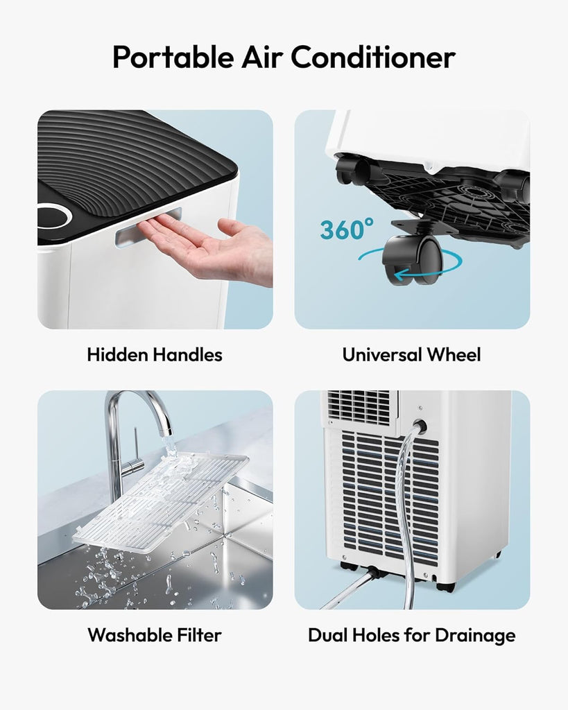 10,000 BTU Portable Air Conditioner, 3-in-1 Portable AC Unit with Cools, Dehumidifier, Fan, 50 dB Sleep Mode