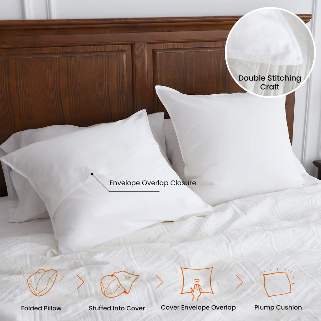 Linen Euro Shams Basic Style Solid Color 24x24 Inch Pack of 2 Flax Cotton Blend Decor Throw Pillow Covers Soft