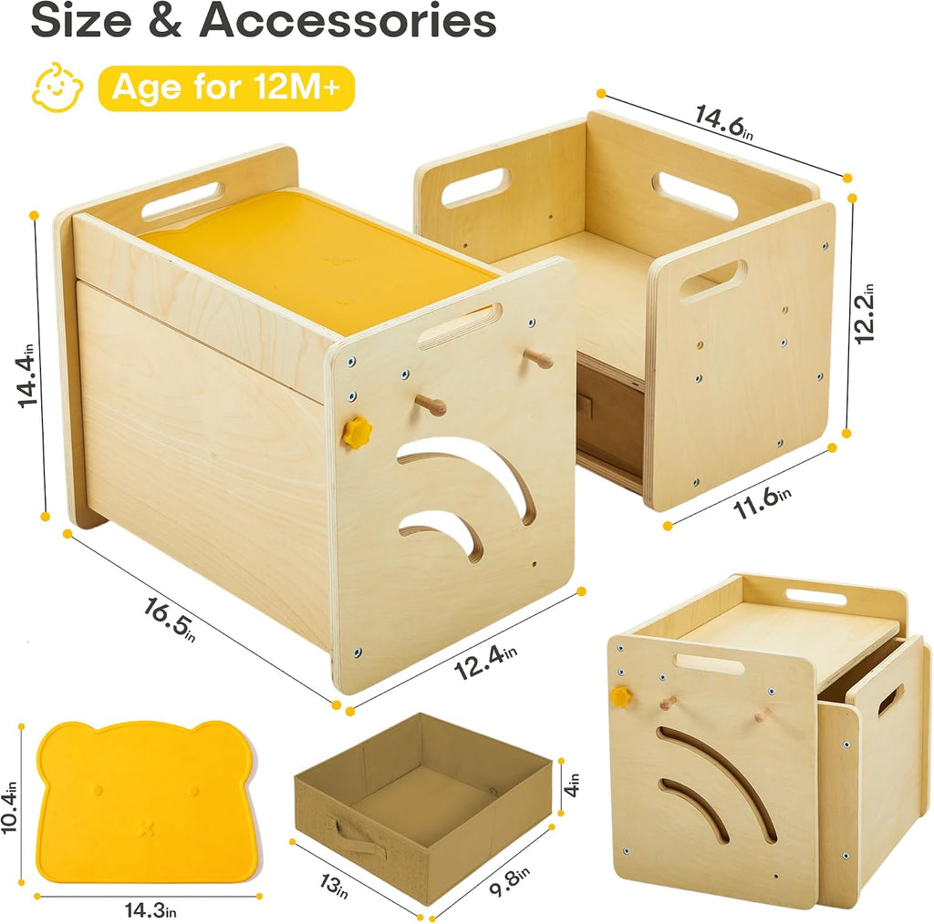 Table and Chair Set - Adjustable Toddler Weaning Table with Storage Box & Table Mat, Baby Furniture Gift for 1-3 Year