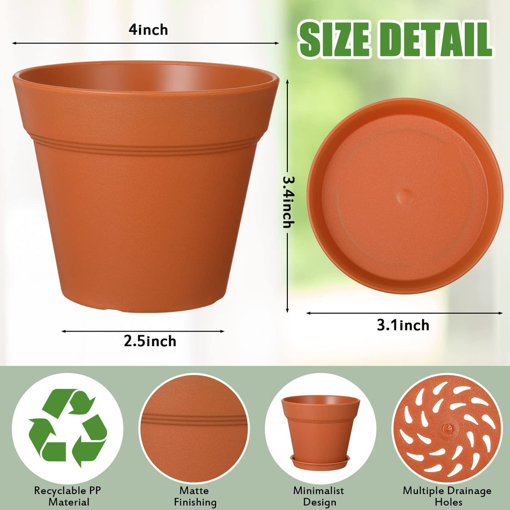 Terracotta 54 Pack 4 Inch Plant Pots Bulk Plastic with Drainage