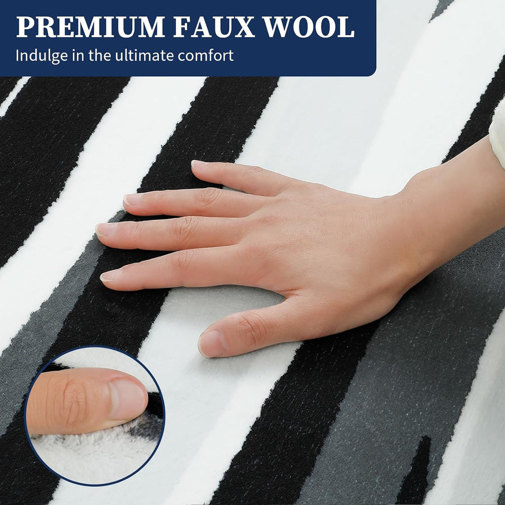 Area Rugs : Modern Abstract Black Grey and White Rug - Nonslip Washable Striped Rug Dining Room Office