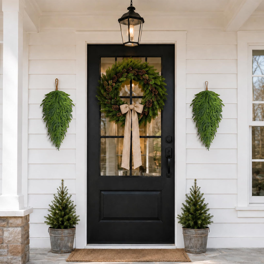 2 Pcs Christmas Teardrop Swag, 28" Norfolk Pine Teardrop Door Swag