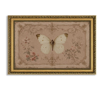Vintage Gold Framed Butterfly Wall Art Antique White Moth Canvas Print Rustic Botanical Insect Artwork French