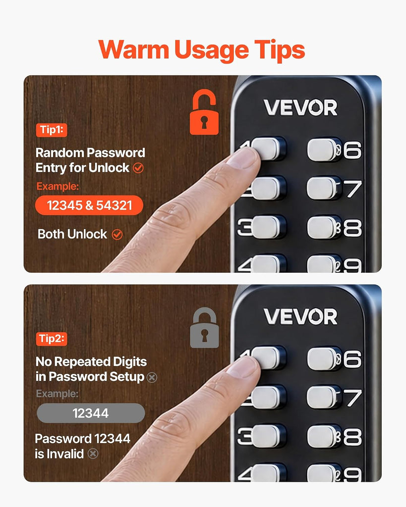 Mechanical Keyless Entry Door Lock, 14 Key Mechanical Door Lock, Mechanical Keypad Door Knob, Single-Side Stainless