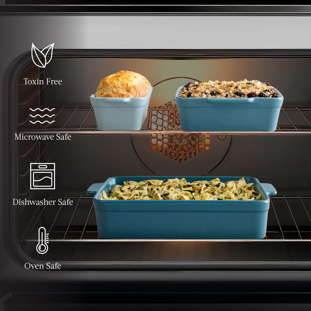 3-Piece Ceramic Casserole Baking Dish Set Cornflower