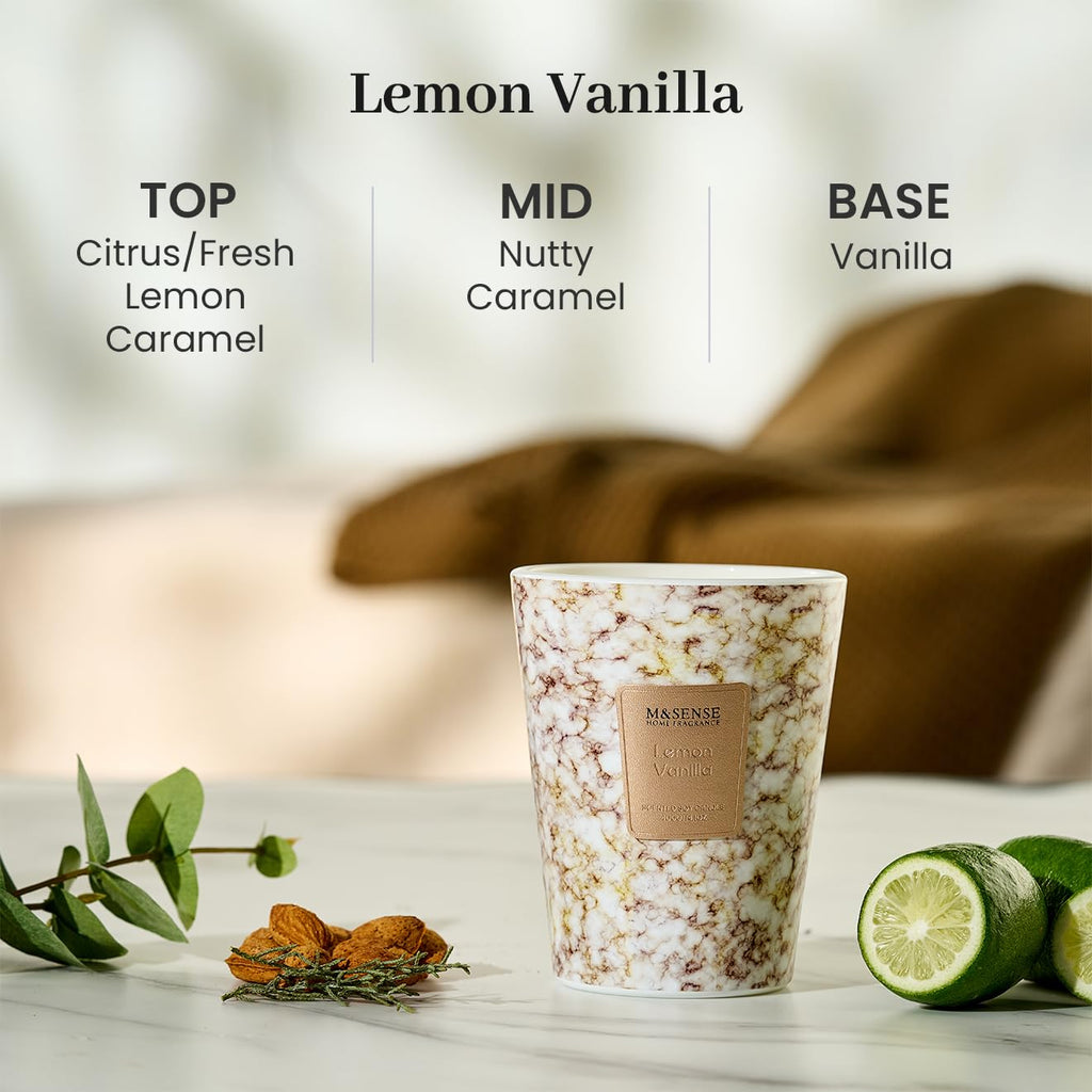Lemon Vanilla Scented Soy Candle, 3 Wick Highly Scented 14.1 Oz 75H, Aromatherapy Christmas Gift for Women and Men