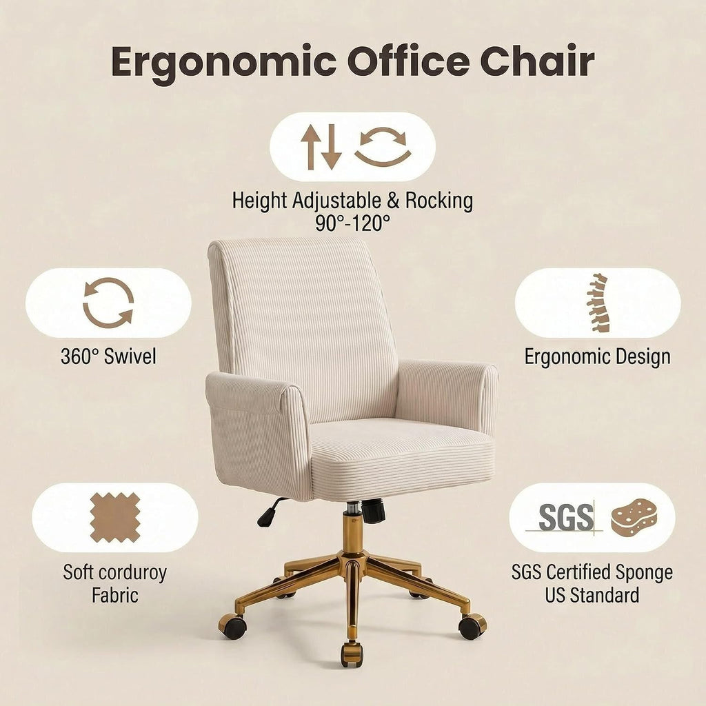 Velvet Home Office Desk Chair, Accent Upholstered Modern Height Adjustable Swivel Chair with Wheels,Ergonomic