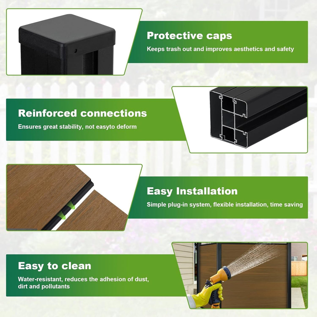 Privacy Fence Panels for Outside,6ft(W) x 6ft(H) Outdoor Privacy Panels with 2 Posts,Wind Resistant Wood Plastic