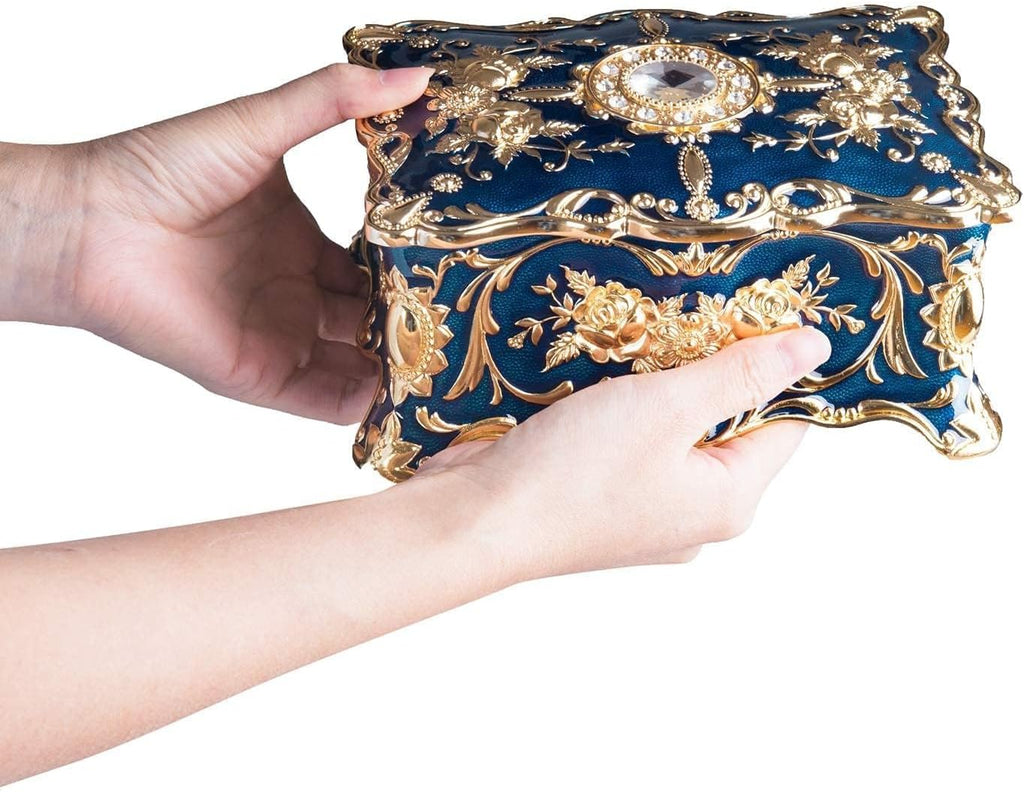 Vintage Two Layers Rectangle Trinket Jewelry Box Ornate Ring Earrings Treasure Case Keepsake Box Organizer