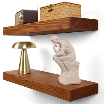 Floating Shelves 2 inch Thick for Wall Set of 2, 24 inch High-End Solid Wood, Rustic Floating Shelves Bedroom Kitchen