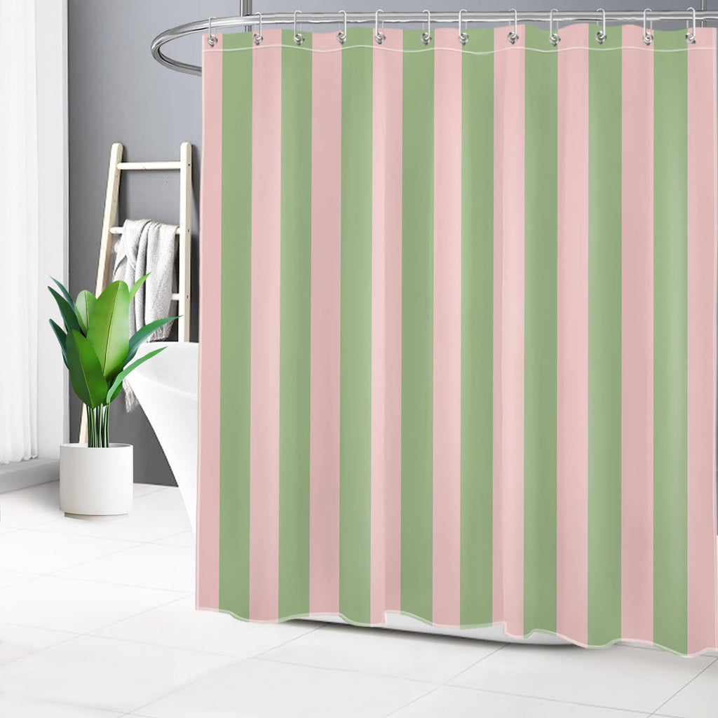 Pink and Green Striped Set Modern Abstract Minimalist Vertical Stripe Bathroom Curtains Shower Set Vintage Aesthetic