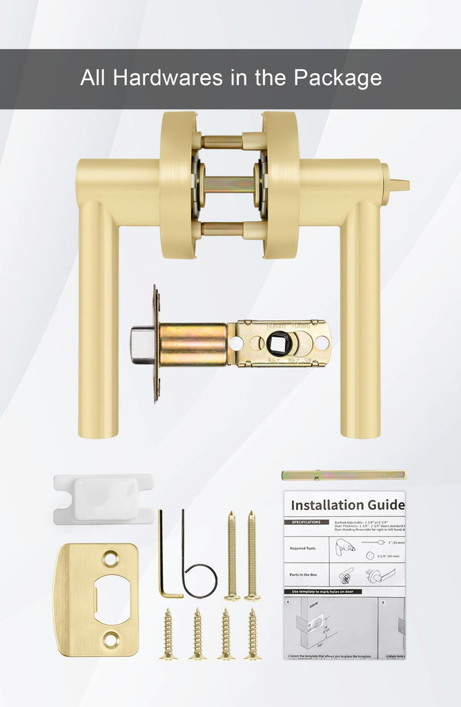 Entry Door Handle with Lock and Key, Zinc Alloy Heavy Duty Gold Exterior Door Handle, Keyed Door Lever with Locks and