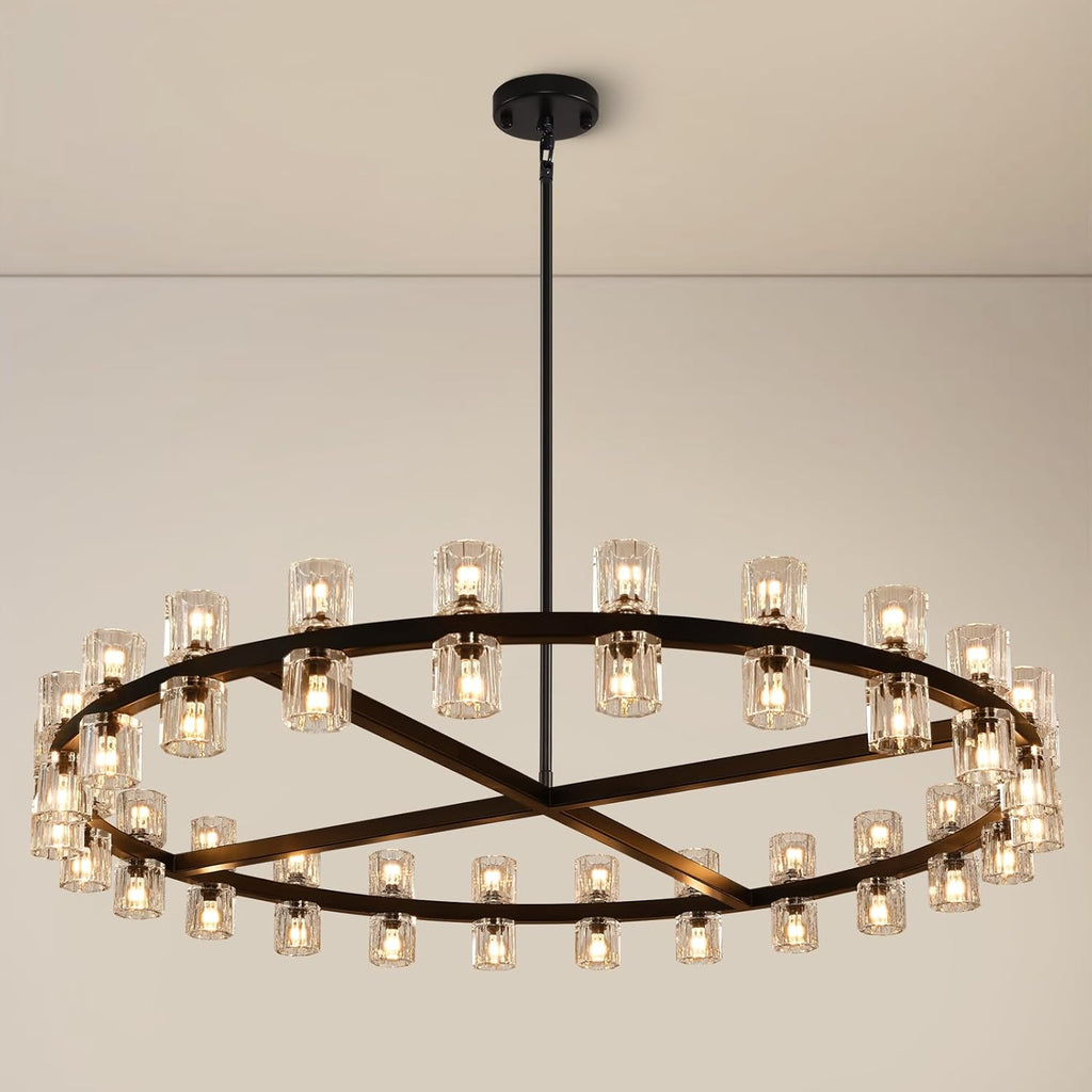K9 Crystal 48-Light Black Round Chandelier, 48" Large Chandeliers for Living Room,Modern Farmhouse Black Wagon Wheel Chandelier for Dining Room,Entryway,Foyer,Staircase,Includes G4 Bulbs A117-B0DNZ6M2KG